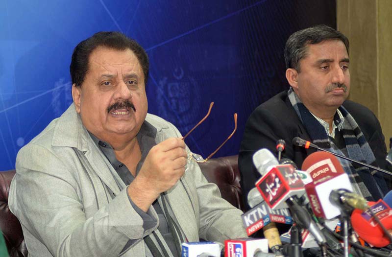 Minister for National Food Security and Research Tariq Bashir Cheema addressing a press conference at Press Information Department