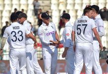 England team players celebrates after won the 2nd test match played between Pakistan and England teams at Multan Cricket Stadium. England won the match by 26 runs