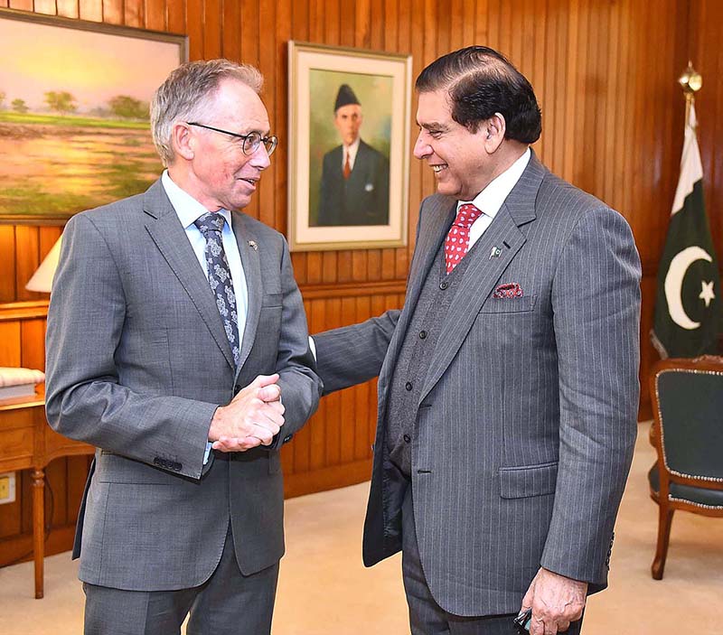 Speaker National Assembly Raja Pervez Ashraf welcomes Australian High Commissioner to Pakistan Neil Hawkins at Parliament House