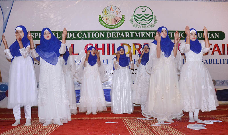 Students performing tableau on the eve of international disabled day organized by Special Education Department at Arts council
