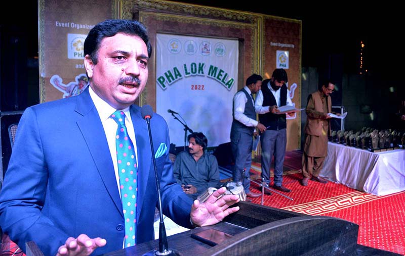 DG PHA Touqeer Haider kazmi addressing on concluding day of Lok Mela organized by PHA.