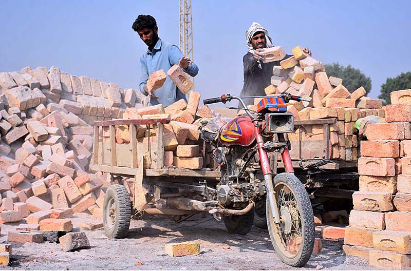A labourer busy in his work at a local bricks kiln.