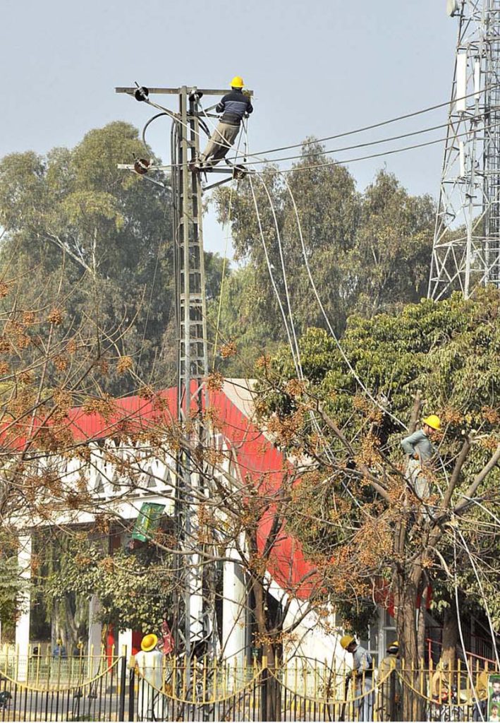 IESCO workers changing electric cables from the pole in the Federal Capital