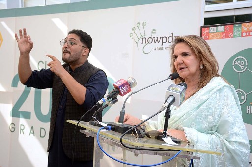 KARACHI: December 06 - The First Lady Samina Arif Alvi addressing a graduation ceremony at NOWPDP institute for imparting vocational training to differently abled children-APP