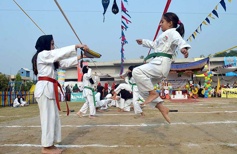 Students are participating in tug of war competition during Annual Sports Gala of Khubaib Foundation School and College.