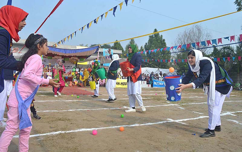 Students are participating in tug of war competition during Annual Sports Gala of Khubaib Foundation School and College.