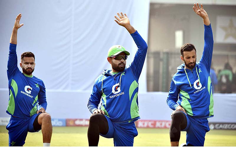 Pakistan team is busy in a practice session for the upcoming 2nd test match against England at Multan Cricket Stadium