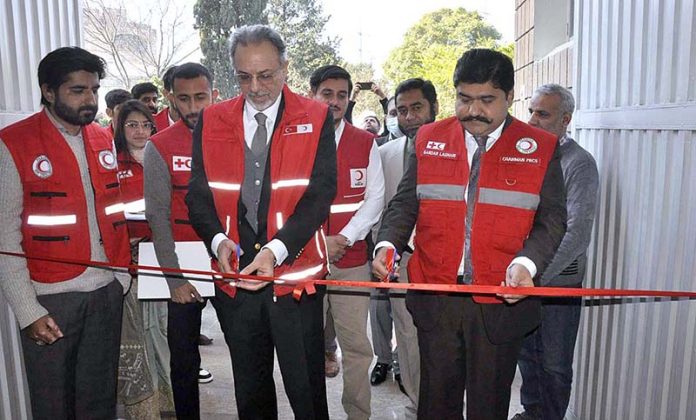 Chairman Pakistan Red Crescent Society Sardar Shahid Ahmed Laghari and Ambassador of Turkiya, Mehmet Pacaci inaugurating “Youth and Volunteer Department” renovated by Turkish Red Crescent during the 