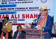 Sindh Chief Minister Syed Murad Ali Shah addressing during inauguration ceremony of new OPD block & new female ward at Sir Cowasji Jahangir Institute of Psychiatry & Behavioral Sciences
