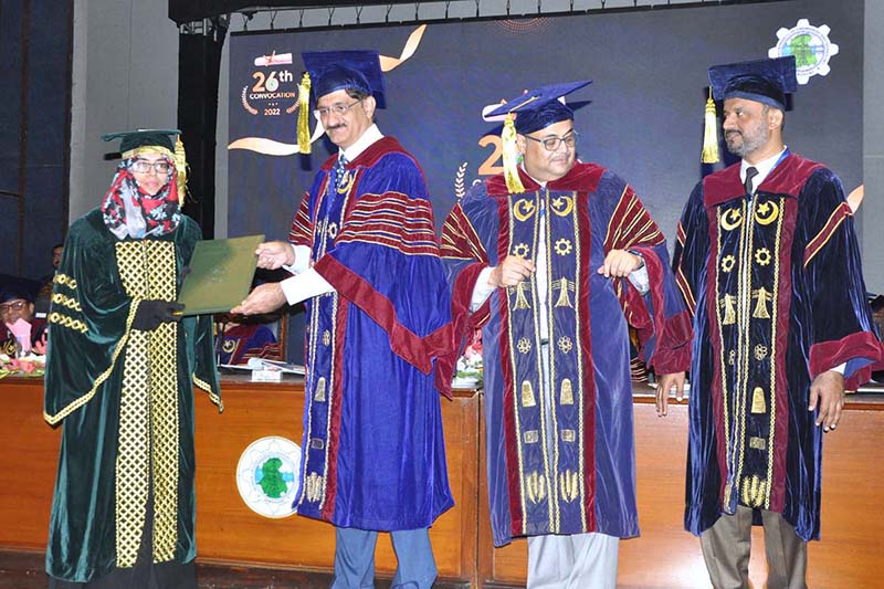 Sindh Chief Minister Syed Murad Ali Shah giving degree among to students during 26th convocation of Mehran University