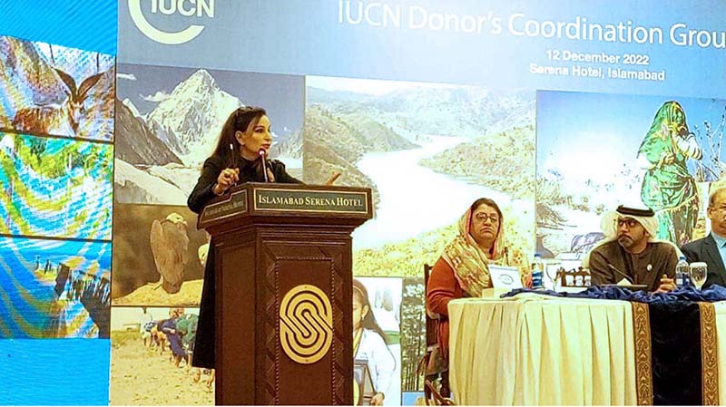 Federal Minister Sherry Rehman speaking at the “IUCN Donor’s Coordination Group” meeting at Serena Hotel