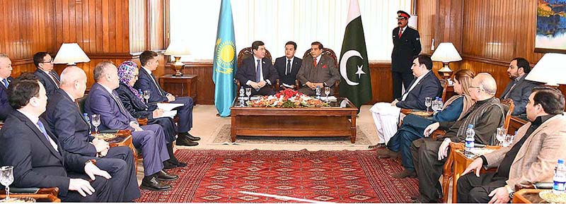 Speaker National Assembly Raja Pervez Ashraf in a meeting with Parliamentary Delegation led by Chairman Mazhilis of the Parliament of Kazakhstan Yerlan Koshanov at the Parliament House