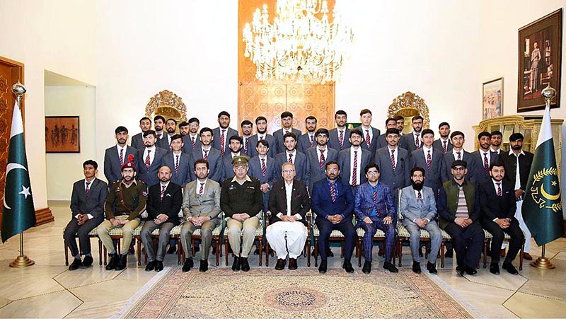 President Dr. Arif Alvi in a group photo with the cadets of the Cadet College, Kohlu, Balochistan who were on an educational visit to Aiwan-e-Sadr