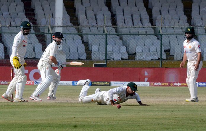 New Zealand's Kane Williamson plays a shot during the Third day of the first Test match between Pakistan and New Zealand at the National stadium