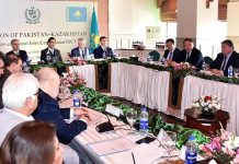 Federal Minister for Economic and Political Affairs Sardar Ayaz Sadiq delivering the welcome address at the 11th Session of Pakistan-Kazakhstan Inter-Governmental Joint Commission