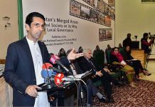 Shahram Khan Tarakai KP Minister for Elementary & Secondary Education addressing to the photographic exhibition on "Pakistan Merged Areas a Tribal Society on its way to Local Governance" at Pakistan National Council of Arts
