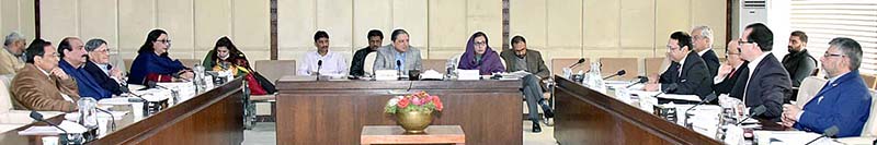 Senator Saleem Mandviwalla, Chairman Senate Standing Committee on Finance and Revenue presiding over a meeting of the Committee at Parliament House.