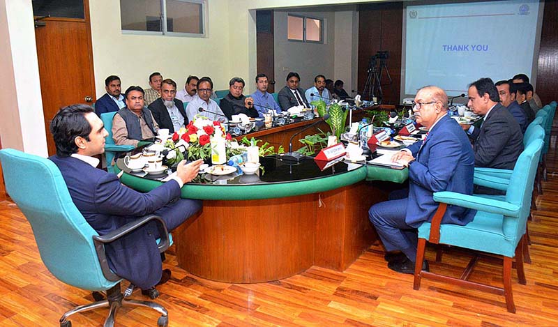 Federal Minister for Industries and Production Syed Murtaza Mehmood chairing a meeting at Export Processing Zones Authority (EPZA)
