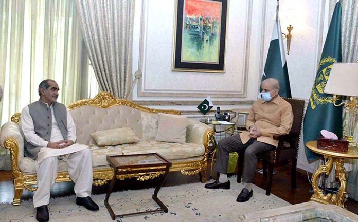 Federal Minister for Railways and Aviation Khawaja Saad Rafique calls on Prime Minister Muhammad Shehbaz Sharif.