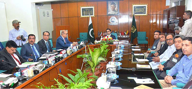 Federal Minister for Industries and Production Syed Murtaza Mehmood chairing a meeting at Export Processing Zones Authority (EPZA)