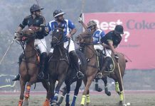 Semifinal Polo match playing between FG DIN Polo and Diamond Paints in Coca Cola Lahore Open Polo Championship 2022 at Lahore Polo Club