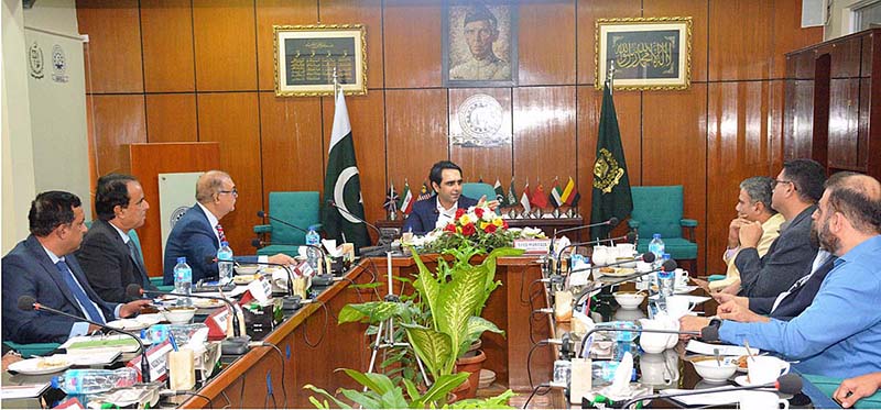 Federal Minister for Industries and Production Syed Murtaza Mehmood chairing a meeting at Export Processing Zones Authority (EPZA)