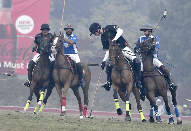 Semifinal Polo match playing between FG DIN Polo and Diamond Paints in Coca Cola Lahore Open Polo Championship 2022 at Lahore Polo Club