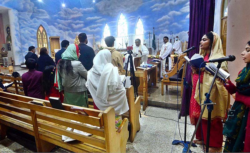 People from Christian community performing their religious rituals during special service on Christmas Day at St Peter’s Church.