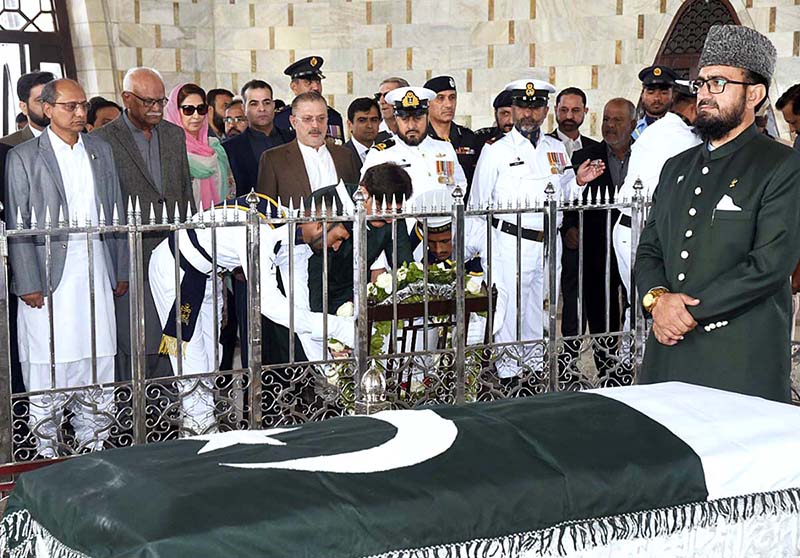 Sindh Chief Minister Syed Murad Ali Shah lays a floral wreath on the Mazar of Quaid-e-Azam Mohammad Ali Jinnah on his 146th birth anniversary.