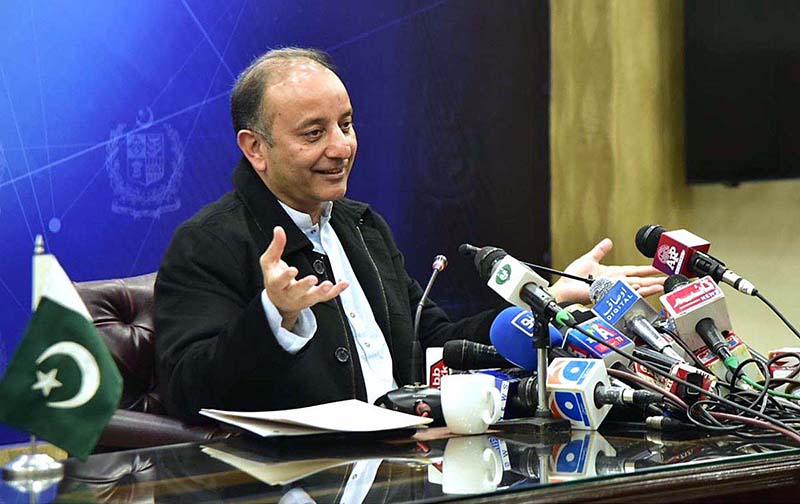 Minister of State for Petroleum, Dr. Musadik Malik addressing a press conference