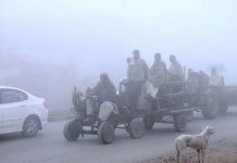 A view of thick fog that engulfs the whole city during morning time.