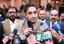 Chairman Pakistan People's Party and Foreign Minister Bilawal Bhutto Zardari talking to media persons after inspecting the newly constructed Medical Emergency Response Center at Chandka Medical Civil Hospital during his visit