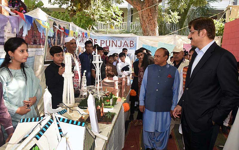 Sindh Chief Minister Syed Murad Ali Shah visits a cultural stalls at St.Paul’s English High School.