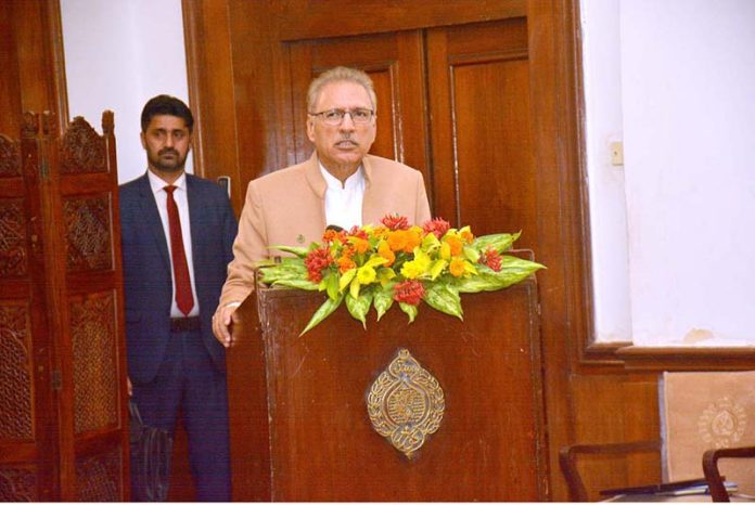 President Dr. Arif Alvi speaking during an interactive dialogue titled ‘It’s not disability but abilities that count’ at Governor House. Sindh Governor Mohammed Kamran Khan Tessori and First Lady was also present
