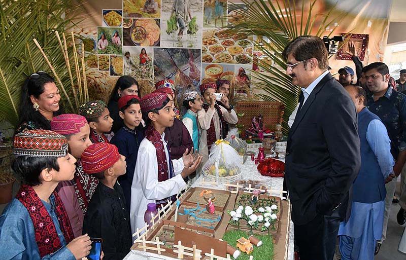 Sindh Chief Minister Syed Murad Ali Shah visits a cultural stalls at St.Paul’s English High School.