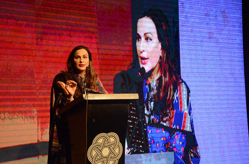 Federal Minister for Climate Change Sherry Rehman addressing a seminar on 'Rights of Marginalized Communities -Issues and Challenges' on the occasion of International Minority Rights Day at Arts Council of Pakistan