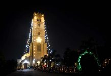 A well decorated view of Trinity Church on the eve of Chistmas