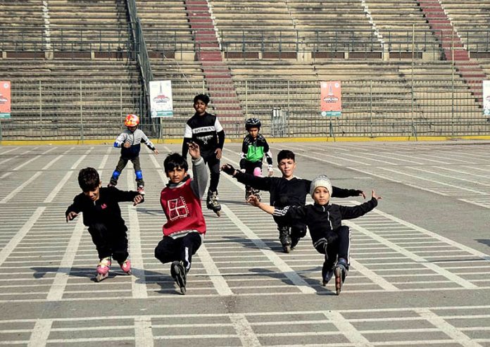Students participating in skating competition during Deputy Commissioner School Games organized by Punjab Sports Board