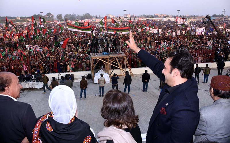 Chairman Pakistan People’s Party and Foreign Minister Bilawal Bhutto Zardari addressing to Public Gathering on the occasion of 15th death anniversary of Former Prime Minister Shaheed Mohtarma Benazir Bhutto at Garhi Khuda Bakhsh