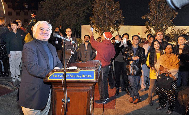 The German Ambassador to Pakistan H.E. Alfred Grannas addressing in Charity Christmas Market organized by the Embassy of the Federal Republic of Germany at Serena Hotel.