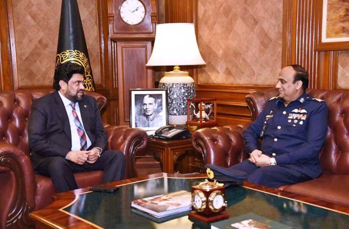 Air Officer Commanding Air Vice Martial Khalid Mehmood calls on Sindh Governor Kamran Tessori at Governor House.