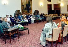 President Dr. Arif Alvi speaking during an Interactive Dialogue on ‘Persons with Disabilities’ organized by World Health Organization (WHO) at Governor House Sindh. First Lady Samina Alvi was also present on the occasion