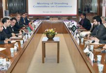 Senator Zeeshan Khanzada, Chairman Senate Standing Committee On Commerce and members of the committee in interactive session with Libyan Parliamentary delegation led by Mr. Fawzi Al-Taher Al-Nuwairi, First Deputy Speaker of the Libyan House of representative at Parliament House