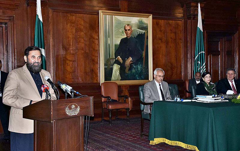 Governor Punjab Muhammad Balighur Rehman addressing during a launching ceremony of Mah-e-Nau and Perven Shakir, Sagir Saddique, organized by Directorate of Electronic Media and Publications (DEMP) and Ministry of Information with collaboration of GC University at Governor House