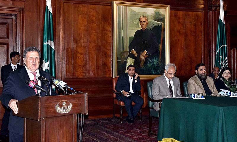 Vice-president of the Azerbaijan National Academy of Sciences, Ph.D. in philology, Professor, Honored Scientist of the Republic of Azerbaijan Isa Habibbayli addressing during a launching ceremony of Mah-e-Nau and Perven Shakir,Sagir Saddique, organized by Directorate of Electronic Media and Publications (DEMP) and Ministry of Information with collaboration of GC University at Governor House