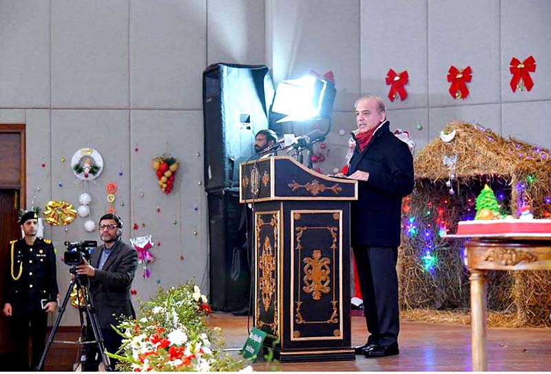 Prime Minister Muhammad Shehbaz Sharif addressing a ceremony organised in view of Christmas Celebrations.