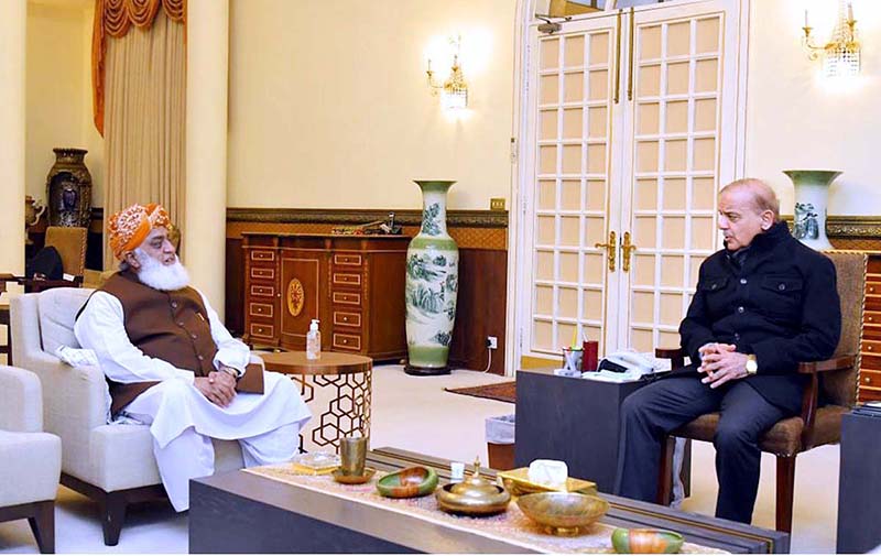 President Jamiat Ulema-e-Islam (F), Maulana Fazal-ur-Rehman calls on Prime Minister Muhammad Shehbaz Sharif