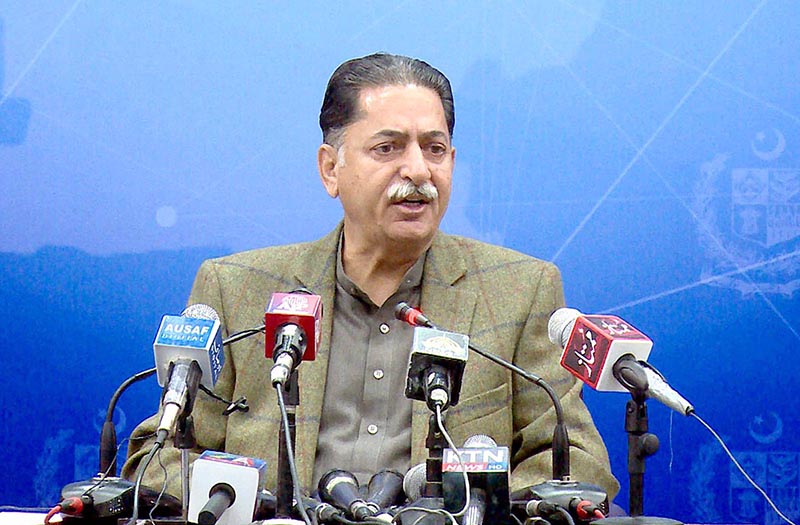 Federal Minister, Mian Javed Latif addressing a press conference