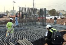 Workers busy in construction work of Bhara Kaho Bypass along Sirinagar Highway