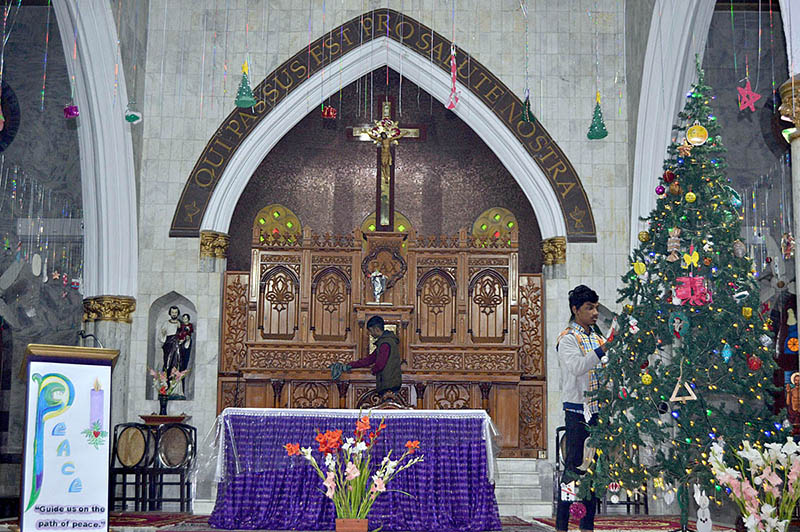 People from Christian community are decorating the Anthony Church for upcoming Christmas
